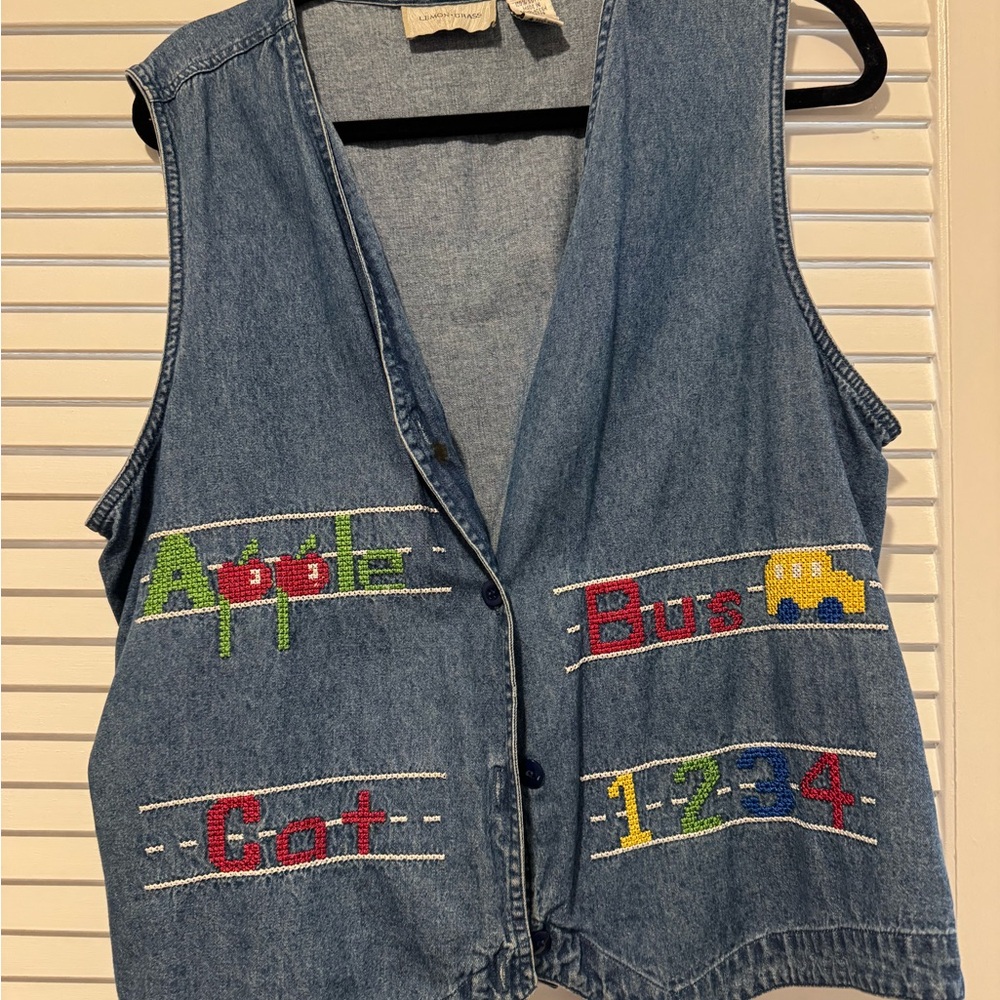 Embroidered Denim Vest with Colorful Designs